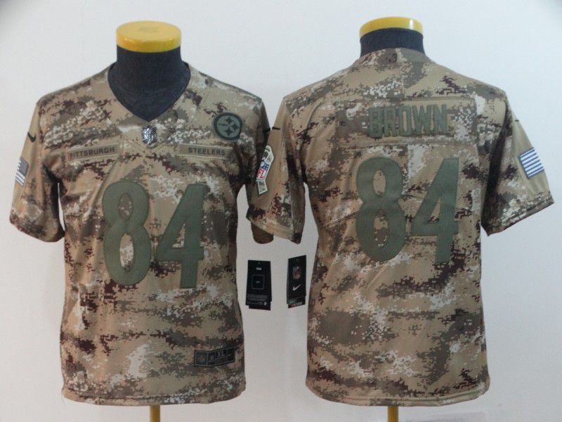 Youth Pittsburgh Steelers #84 Brown Nike Camo Salute to Service Limited NFL Jersey